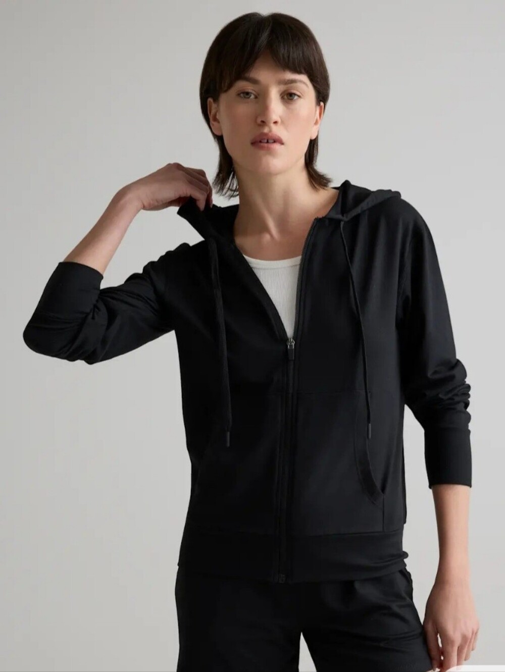 Quince Women's Black Flowknit Full-zip Hoodie Medium